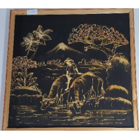 Batik scène op spierraam